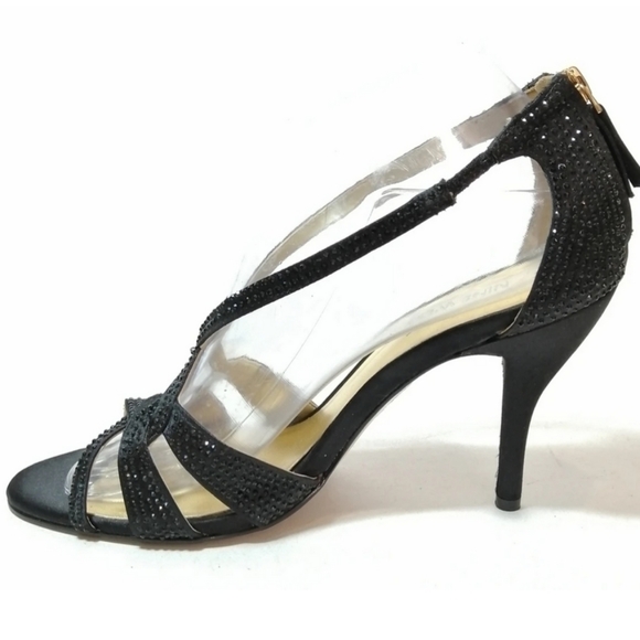 Nine West Black Rhinestone Strappy Heels 7M - Picture 1 of 4